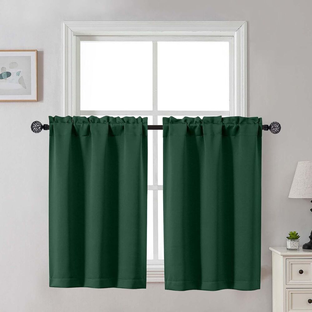 Set of 2 Curtain Panels, 30" W x 36" L Light Filtering Tier Curtains, Ever Green
